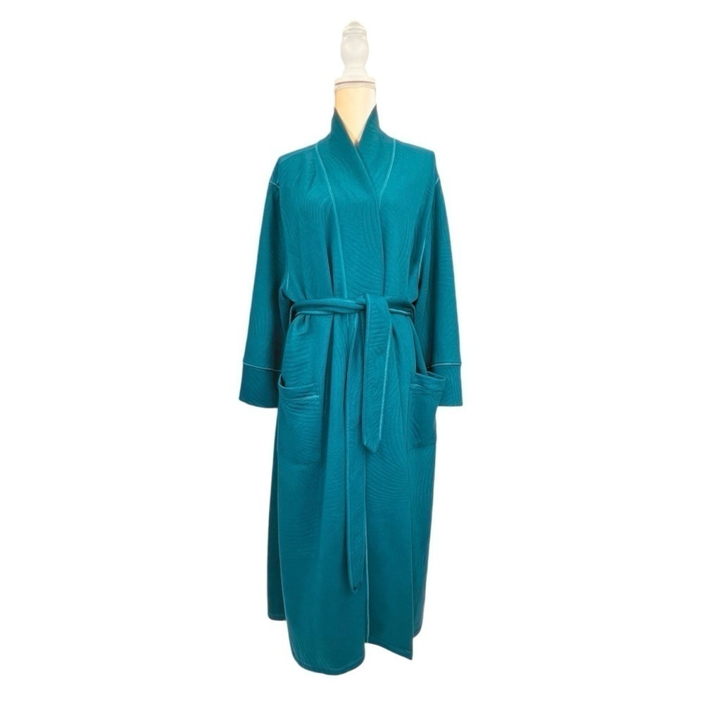 Natori Banu Robe Size XL Lake Blue Long Bathrobe Bath Quilted Jersey New NWT